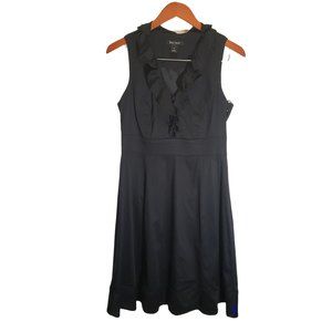 White House Black Market Black V-neck Sleeveless Size 8 Women's Ruffled Dress